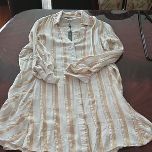 3 For $40 Light Beige & White Striped Women's Button-Front Dress